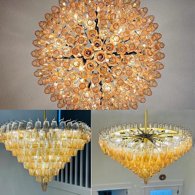 Modern Crystal Chandelier, 36" Luxury Black Round Amber Glass 8-Tier Chandelier for Dining Room, Large Bronze 20-Light Tiered Chandeliers Light Fixture for Living Room, Bedroom, Entryway, Staircase