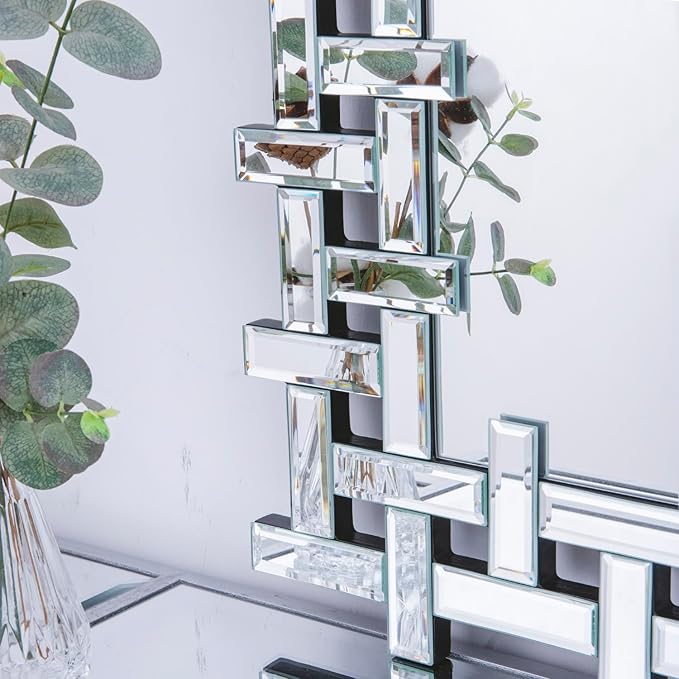 Large Decorative Wall Mirror, 40'' X 28'' Elegant Living Room Mirror with Beveled Mirrored Frame, Rectangular Accent Mirror for Entryway, Bathroom, Dining Room