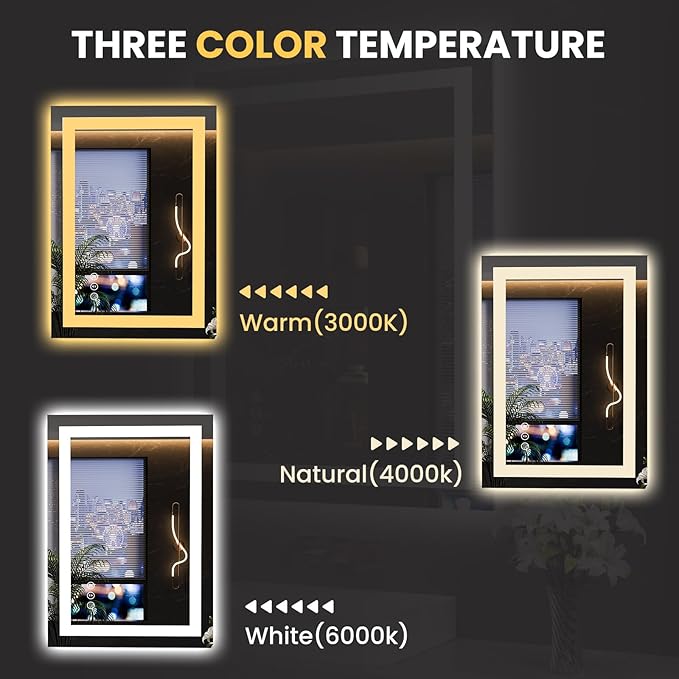 LOAAO 23.6"x31.5" LED Mirror for Bathroom, Lighted Bathroom Mirror with Lights, Anti-Fog, Dimmable, Memory Function, Easy to Install, Clear Reflection
