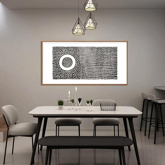 Abstract Round Dot Framed Canvas Wall Art Set,Minimalist Black and White Wall Decor,Neutral Geometric Print,Modern Circle Illustration Mid Century Artwork for Living Room,Bedroom-20 x40