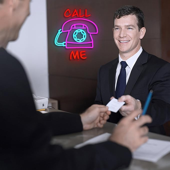 Call Me Neon Sign for Wall Decor Dimmable Retro Led Light Sign Bright Landline Light Up Sign Usb Powered Phone Neon Light for Home Bedroom Business Hotel Office Man Cave (15.35 * 12.6 in)