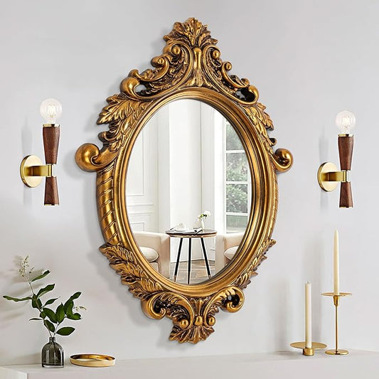 Vintage Gold Mirror, 24'' x 34'' Decorative Mirror for Living Room with Baroque Framed, Antique Wall Mirrors for Dining Room Bathroom Fireplace Entryway