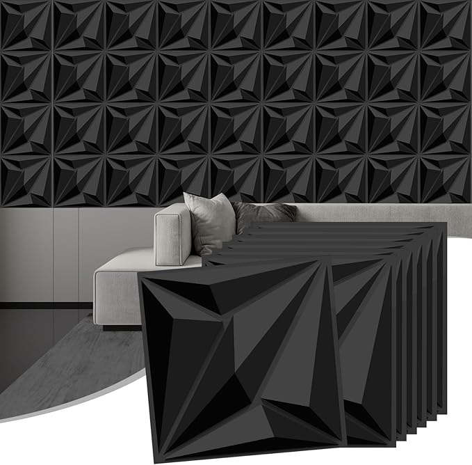 50 Pack 3D Textured Wall Panels – 12x12'' PVC Wall Coverings – Easy Install, Waterproof – Modern Accent Wall Decor for Living Room, Bedroom, Game Room – Covers 50 Sq.Ft.