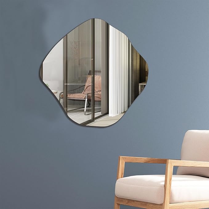 BOMINICA Irregular Wall Mirror Asymmetrical Mirror Frameless for Bathroom Living Room Entryway Bedroom, 20" x 20"