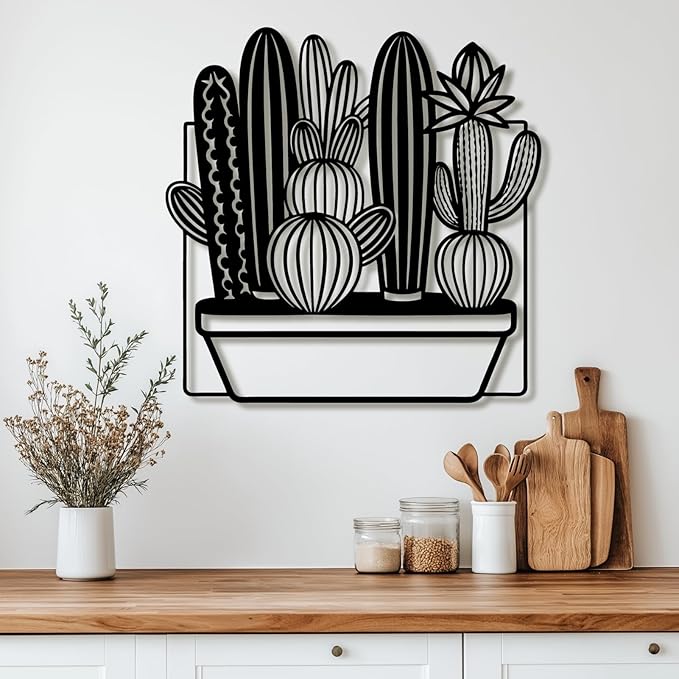 Lunwall Metal Cactus Wall Art, Southwestern Wall Decor, Desert Metal Wall Art, Rectangular Wall Sculpture, Indoor/Outdoor Use, Unframed, 19 L" x 19 W" / 47 x 47 cm