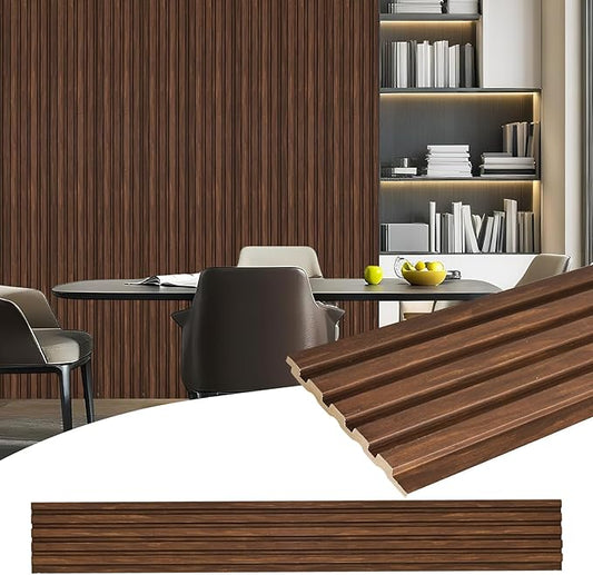 16-Pack 3D Slat Wall Panels, Easy-Install Soundproof Faux Wood Wall Panels, Modern Interior Décor for Living Room, Bedroom, Office, Walnut Finish, 48.2" x 6.3"