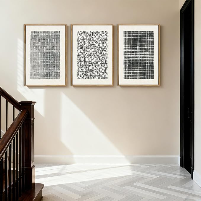 BINCUE Abstract Line Wall Art Set of 3 Modern Neutral Black Wall Decor Geometric Minimalist Artwork for Living Room Bedroom Office Bathroom 24"x36" Gift