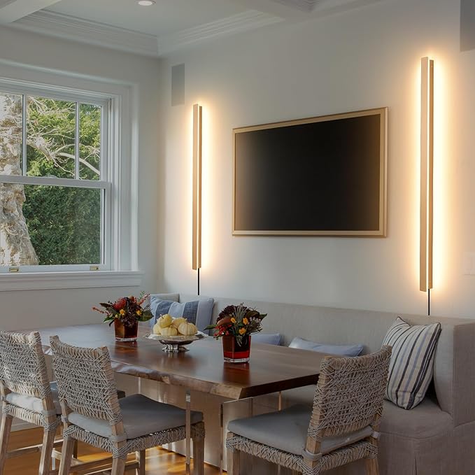 Modern Plug in Long Wall Sconce, 39" Gold Matte LED Wall Lights, 20W Warm White 3000K Acrylic Indoor Wall lamp, with 59" Plug Cable for Bedroom, Living Room, Hallway