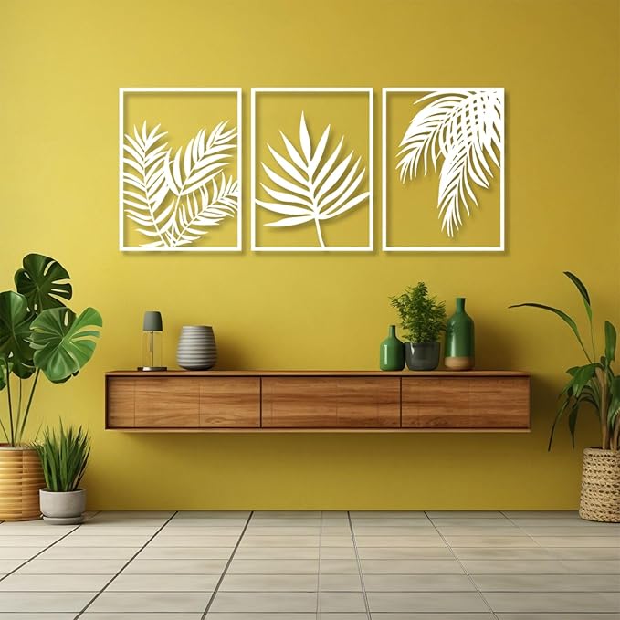 Metal Leaf Wall Decor, Palm Leaf Wall Art, Tropical Metal Wall Art, Tropical Palm Leaves Decor, Vintage Botanical Wall Art, Nature Wall Art, Modern Farmhouse Wall Decor (48"x36" | 121x91 cm x3pcs, Black)