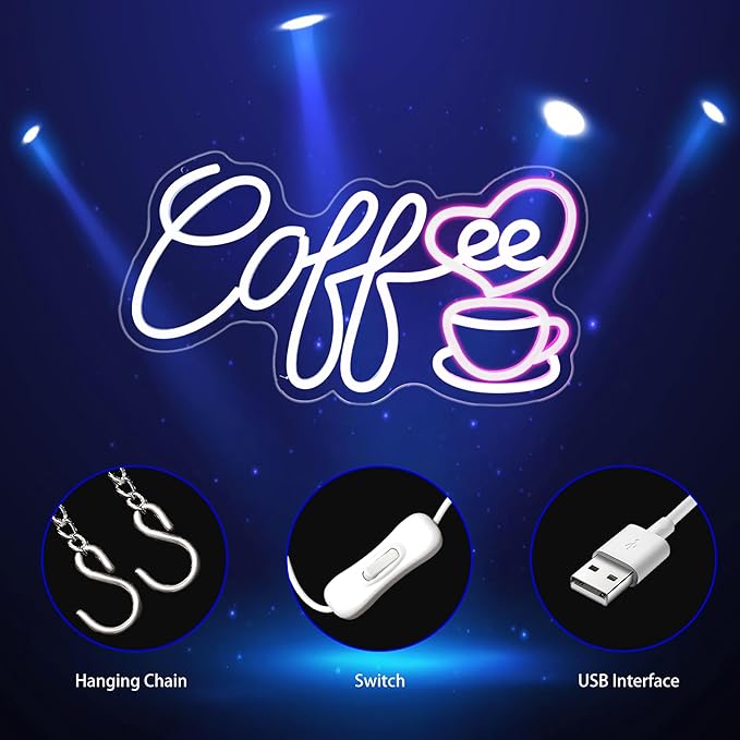 Coffee Neon Sign, Neon Signs for Wall Decor Neon LED Signs Room Neon Light Up Signs Home Decor for Business Cafe Restaurant Club Party Bar Shop USB Operated