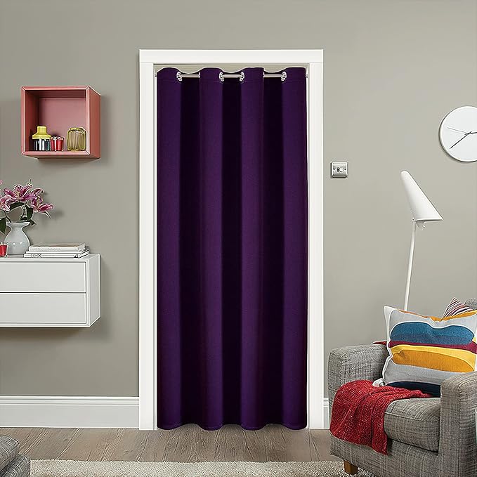 ChrisDowa Blackout Door Curtains for Doorway Privacy, Grommet Closet Curtains for Bedroom Closet Door, Thermal Insulated Doorway Cover Room Divider Drapes (1 Panel, Royal Purple, 34 x 80 Inch)