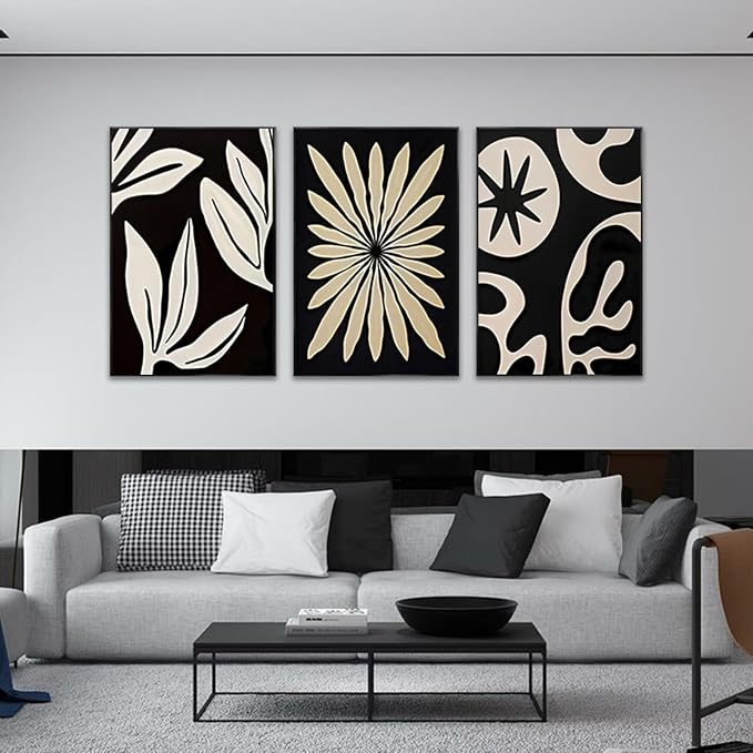 ARTFEB Large Framed Wall Art Set, Black and White Canvas Art Wall Decor, Abstract Nature Wall Pictures Prints, Modern Paintings Wall Art for Living Room, Bedroom