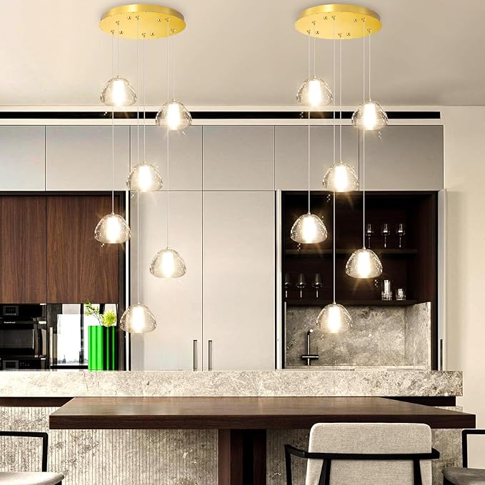 Mini Crystal Chandeliers for Kitchen Island 6-Lights LED Pendant Light for Dining Room Bedroom Foyer Entryway Warm Light 3000K Bulb Included