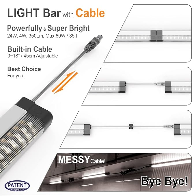 LED Under Cabinet Light with Adjustable Cable Touch Under Cabinet Lights No Redundant Wires 6 Panel Under Counter Lights for Kitchen 3000K Warm White 2100Lm Super Bright Closet Light Good for Timer