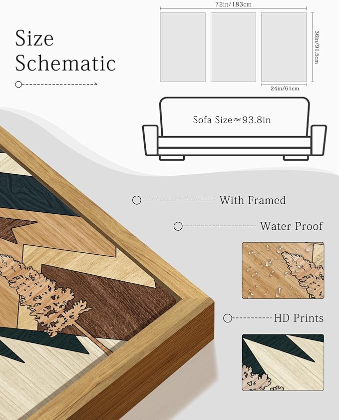 KUVIOKE Morden Mountains Framed Wall Art Boho Pine Tree Forest Nature Landscape Artwork Bohemain Farmhouse Rustic Home Decor 24x36in (Natural Framed)