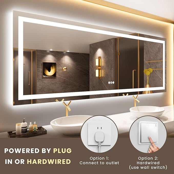 LOAAO 84X32 LED Bathroom Mirror with Lights, Anti-Fog, Dimmable, Backlit + Front Lit, Lighted Bathroom Vanity Mirror for Wall, Memory Function, Tempered Glass, ETL Listed