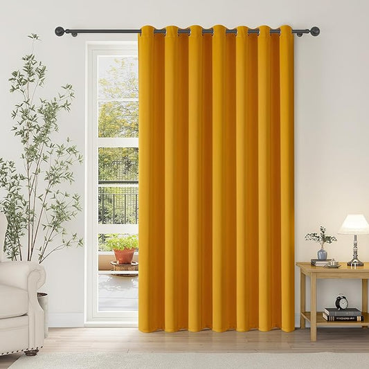 ChrisDowa Room Divider Curtain 96 Inches Long, Wide Blackout Sliding Door Curtain for Bedroom, Room Darkening Privacy Window Curtain for Patio Door (1 Panel Set, Mustard Yellow, 100 x 96 Inch)