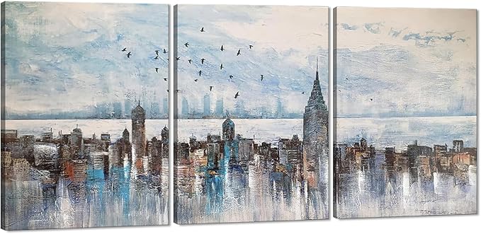 MAMAGO Cityscape Abstract Wall Decor Modern New York Colorful Skyline Wall Art for Bedroom Bathroom Office Artwork Framed Easy to Hang-20x28 inch x3pcs