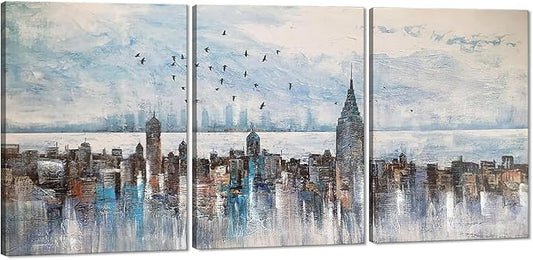 MAMAGO Cityscape Abstract Wall Decor Modern New York Colorful Skyline Wall Art for Bedroom Bathroom Office Artwork Framed Easy to Hang-20x28 inch x3pcs