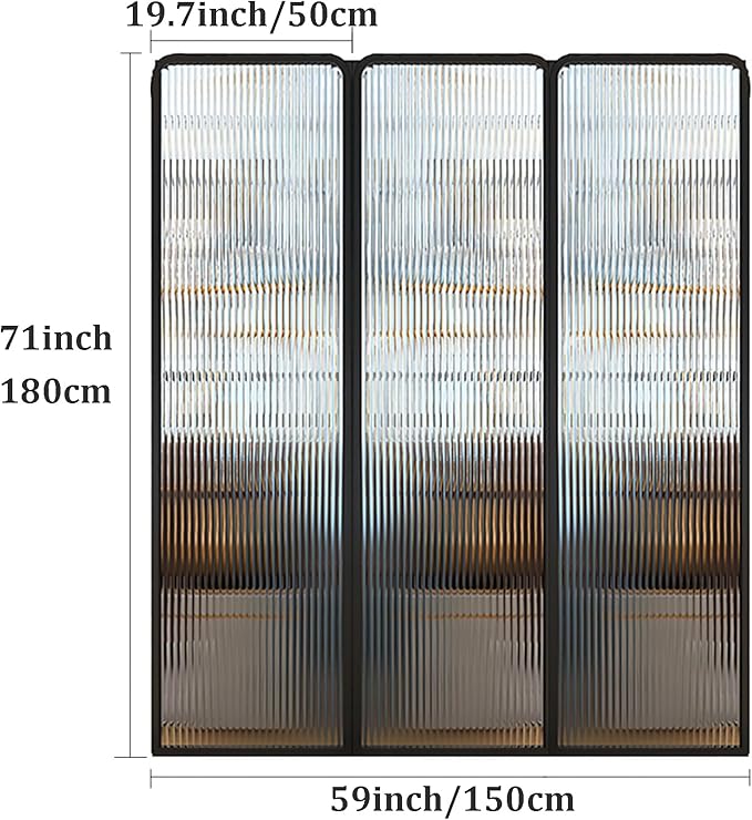 Modern Room Divider ， Metal Glass Partition, Folding Privacy Screens, Decorative Freestanding 4 Panel for Room Separation and Partitioning