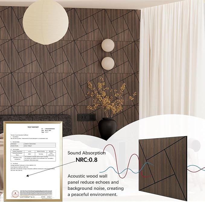 4 Packs Acoustic Wall Panels - Self-Adhesive 3D Wood Slat Wall Panel- Peel and Stick Sound Absorbing Panels for Noise Reducing - Feature Wall Decor for Home & Office