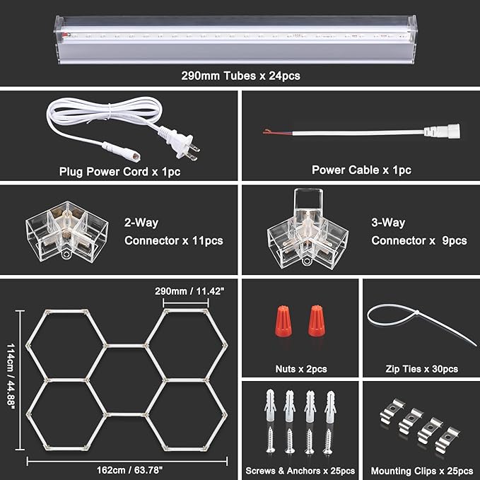 BRILLIHOOD 24 Pack LED Hexagon Blacklights, 168W, 5 Girds UV Black Light Fixture with US Plug for Neon Glow Party, Halloween, Body Paint and Art Displays in Large Space