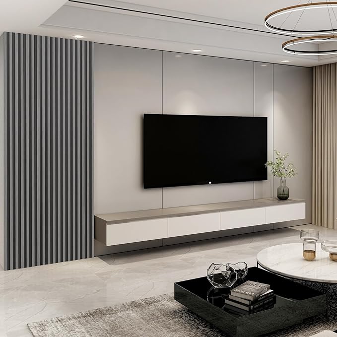 Art3d 8-Pack WPC Wood Slat Wall Panel for Interior Wall Décor, 3D Wood Fluted Acoustic Wall Paneling for Living Room Bedroom Home & Office Accent Wall Decor - 96 x 6 Inch Grey