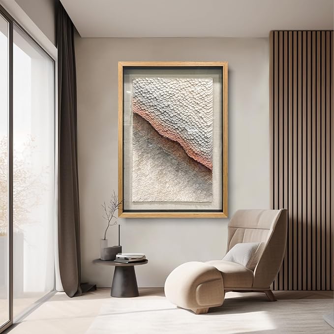 BrightA 3D Leather White Wall Art Abstract Wall Art Framed Artwork for Walls Frame Large Artwork for Living Room Office 31.5"x47.2"