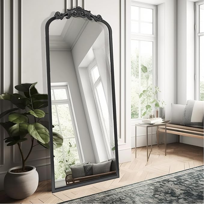 AIXI HOME Arched Black Antique Full Length Wall Mirror 22"x65", Arendahl Elegant Floor Vintage Mirror with Ornate Matel Frame, Baroque Inspired Home Decor for Bedroom/Living Room/Hallway