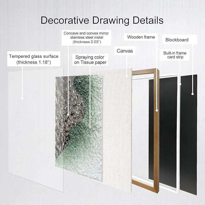 BrightA Embossed Metal Wave Wall Art - Hand-Painted Tissue Paper Gradient (Mist Green) and Silver 3D Wall Art, Contemporary Abstract Metal Sculpture for Living Room 27.5"x 39.4"