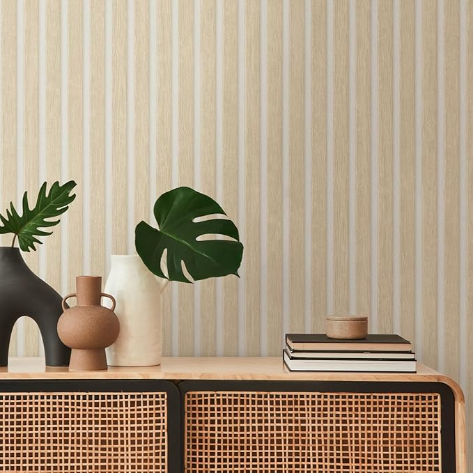 A.S. Création Wallpaper Wood Panels - Beige, White - Striped Wood Wallpaper 395.99in x 20.87in Made in Germany - 391097