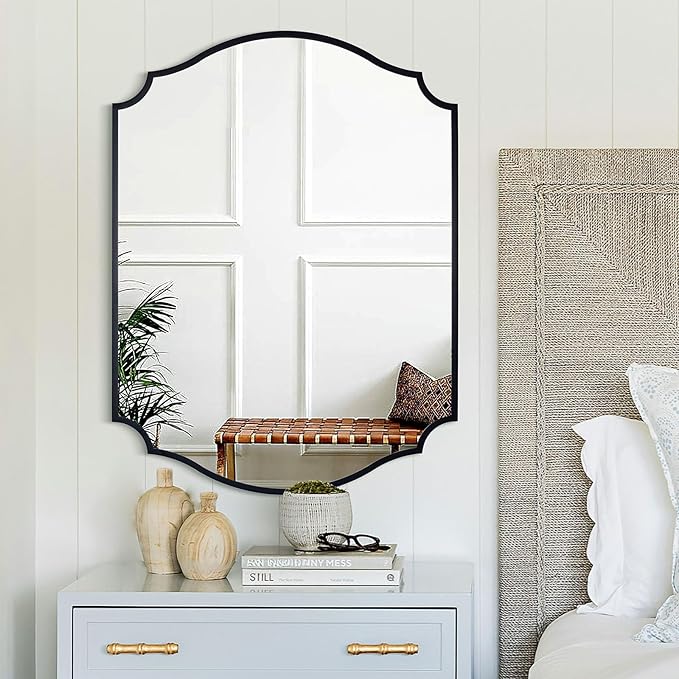 Chende Black Bathroom Mirror for Wall, 36'' X 28'' Rectangle Decorative Wall Mirror with Scalloped Frame, Large Wall Mirror for Mantel, Dining Room, Living Room, Bedroom