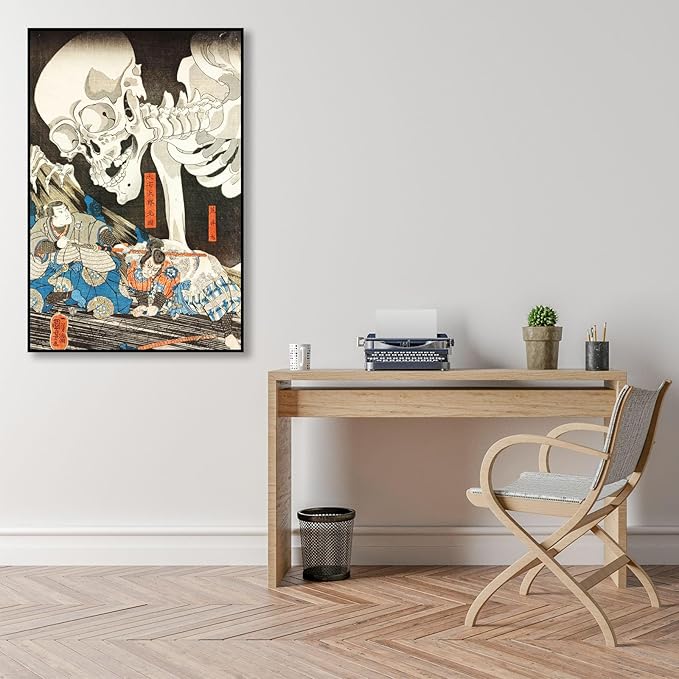 OKRA Utagawa Kuniyoshi Canvas Wall Art Defying The Skeleton Poses Poster Japanese Ukiyo-E Woodcut Art Animal Nature Landscape Poster Japanese Classic Wall Decor Unframed 12×18in/30×45cm