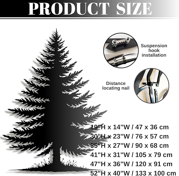 lunwall Metal Pine Tree Wall Art, Metal Forest Wall Art, Pine Branch Wall Decor, Christmas Tree Wall Decor, Forest Wall Hanging, Nature Lover Gift (Style 4, 41" H x 31" W / 105 x 79 cm)