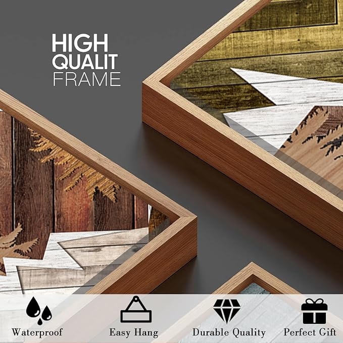 BINCUE Large Boho Mountain Canvas Framed Wall Art Set of 3 Forest Mountain Sun Wall Decor Boho Artwork for Living Room Bedroom Office 24x36 Inch Gift