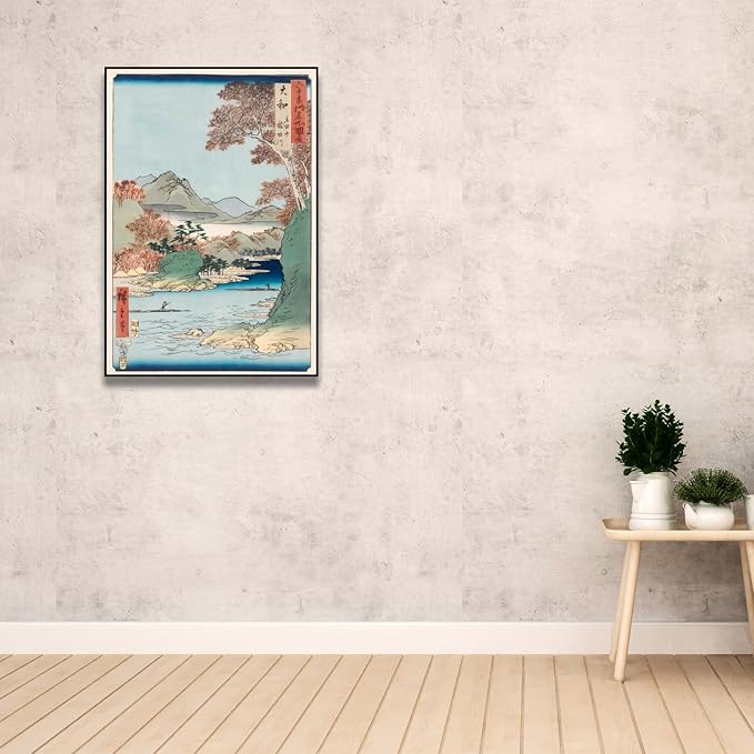 OKRA Utagawa Hiroshige Canvas Wall Art - Tatsuta Mountain And Tatsuta River Poster - Hiroshige Woodcut Prints Landscape Painting Traditional Japanese Wall Decor Unframed