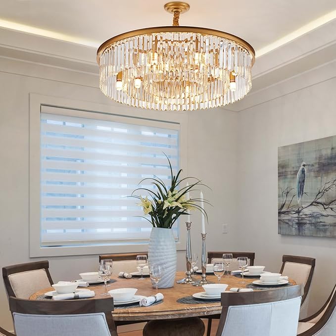 31.5" 12-Light Modern Crystal Chandelier Light Fixtures 3 Rings Gold Luxury Chandeliers for Living Room Glam Round Hanging Ceiling Pendant Lighting for Entryway Kitchen Bedroom Dining Room