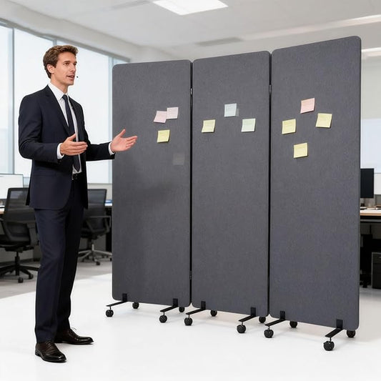 72 * 66in Freestanding Acoustic Room Divider, 3 Panel PET Polyester Soundproof Room Screen with Wheels, Portable Partition Divider for Office, Reception Room, School, Hospital