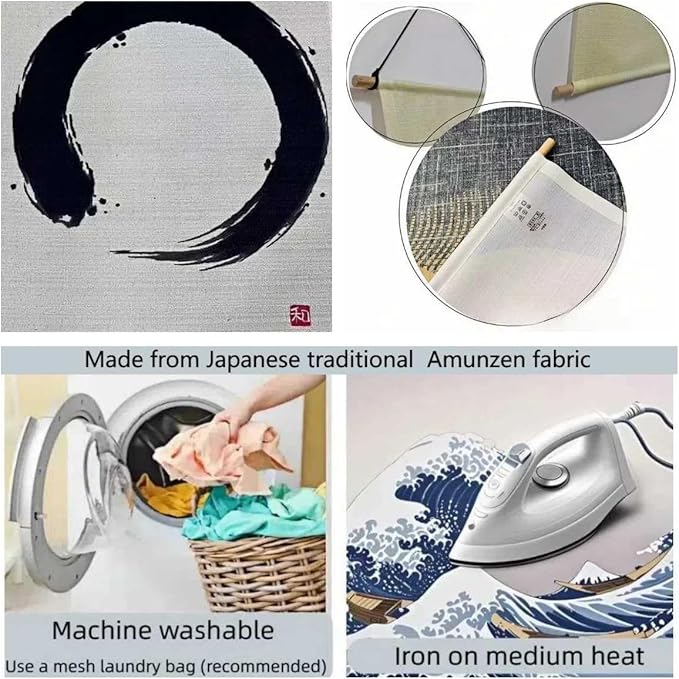 Japanese Tapestry Wall Art Scroll - Feng Shui & Lucky Symbols | W15.7xH47.2", Extra Long Vertical Hanging Decor for Bedroom, Living Room, Office | Zen Design (Enso-Circle) CTT-134