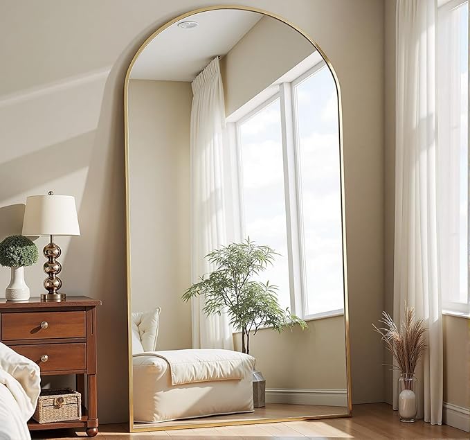 Arched Full Length Mirror, 71"*30" Large Floor Mirrors, Full Body Mirror for Leaning or Hanging, Standing Mirrors for Bedroom, Living Room,Dressing Room, Aluminum Alloy Frame, Gold