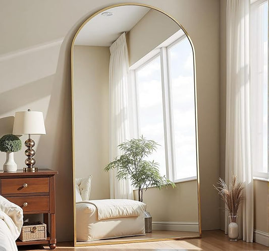 Arched Full Length Mirror, 71"*30" Large Floor Mirrors, Full Body Mirror for Leaning or Hanging, Standing Mirrors for Bedroom, Living Room,Dressing Room, Aluminum Alloy Frame, Gold