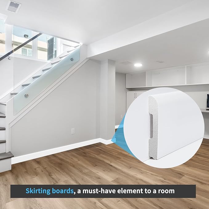 Art3d Wall Baseboard Molding Trim 8-Pack of 56 x 2.6 in., High Impact Polystyrene Skirting Board - Installed with Glue - White