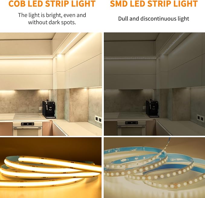 COB LED Strip Lights 100ft,3000K DC 24V Dimmable Warm White Flexible LED Rope Lights for Bedroom,with Remote and app Control LED Lights Strip for Living Room, Shelf, Cabinet