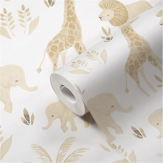Crane Baby Safari Wallpaper for Nursery, Gender Neutral Jungle Animal Print, Wallpaper for Kids Room, Safari Animal Decor, 20.9 X 270