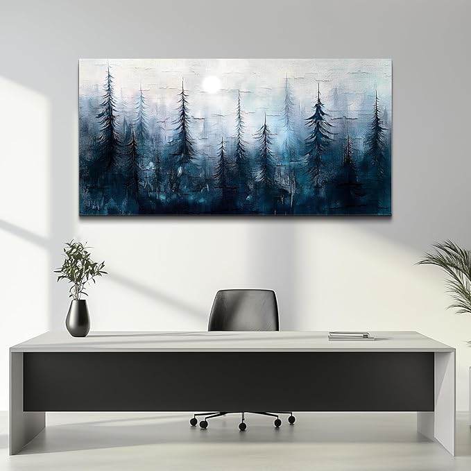 KELIYUAN Canvas Wall Art For Living Room Bedroom Wall Decor For Office Room Hallway Decoration Mural Modern Abstract Foggy Forest Landscape Prints Artwork Pictures Ready To Hang Home Decor 20x40 In