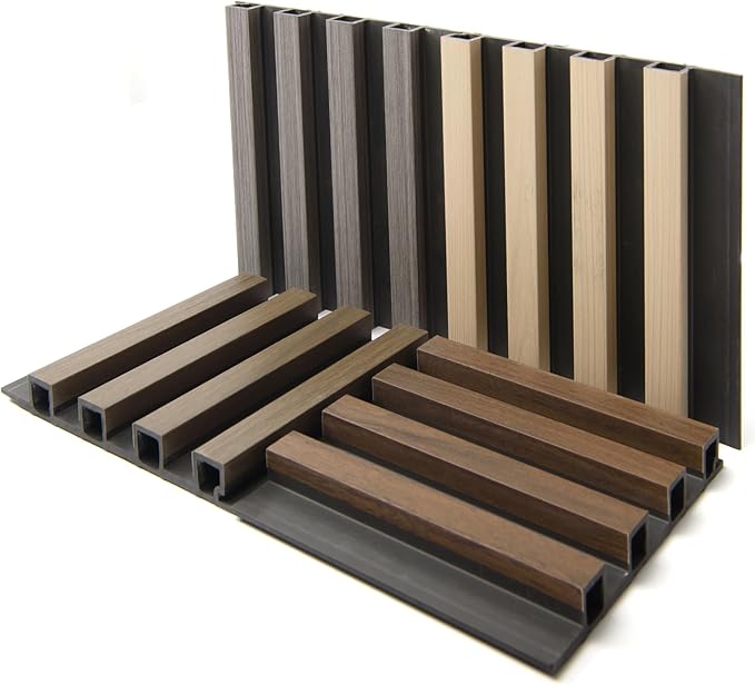 Art3d 4-Pack 6 x 6 Inch WPC Wood Slat Wall Panel for Interior Wall Décor, 3D Wood Fluted Acoustic Wall Paneling for Living Room Bedroom Home & Office - 4 Colors