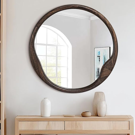 AOAOPQ Mirrors for Wall Rustic Round Mirror Vintage Hanging Mirror for Bedroom Bathroom Living Room Farmhouse Wall Decor White Large 20" Brown Frame