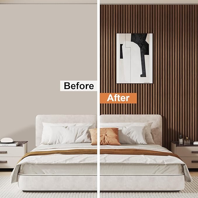 8-Pack WPC Slat Wall Panels, 96 x 6.6 in Decorative Acoustic Slats 3D Wall Panels, Water-Proof and Easy Installation,Walnut