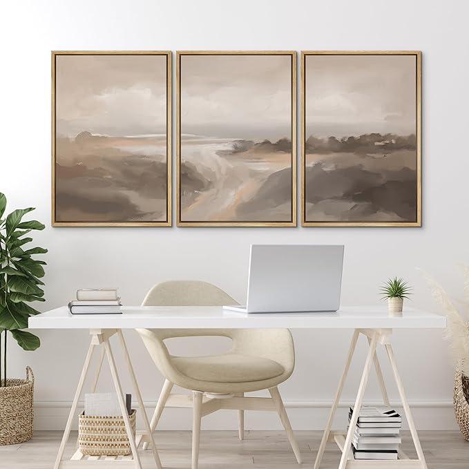 MUDECOR Framed Canvas Print Wall Art Serene Landscape Neutral Coastal Illustrations Realism Decorative for Living Room, Bedroom, Office - 24"x36"x3 Natural
