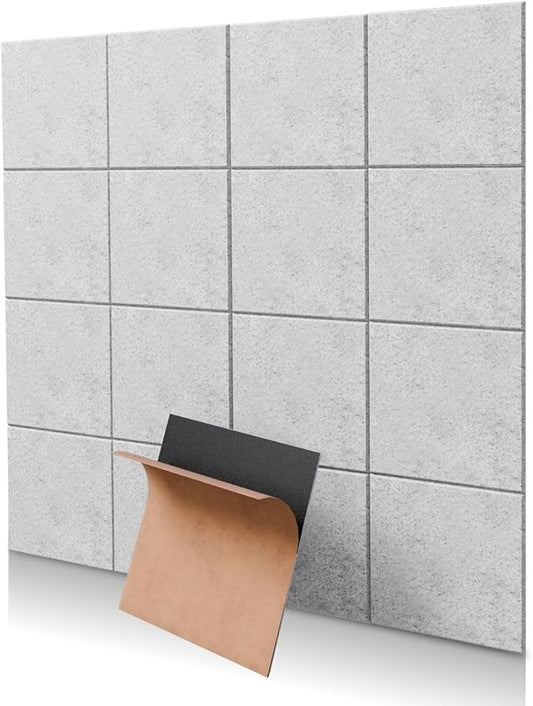 18 Pack Grey Square Self-Adhesive Acoustic Panels-12"X12"X 0.4" Soundproof Wall Panels, High-Density Sound Absorbing for Studios, Offices, and Home Theaters